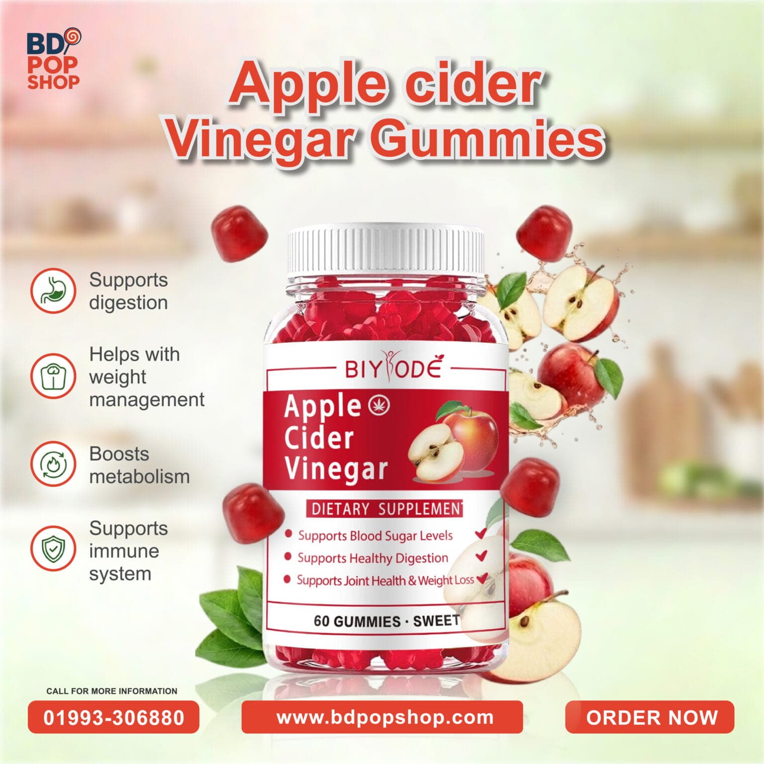 Apple Cider Vinegar Gummies – 60 Gummies
