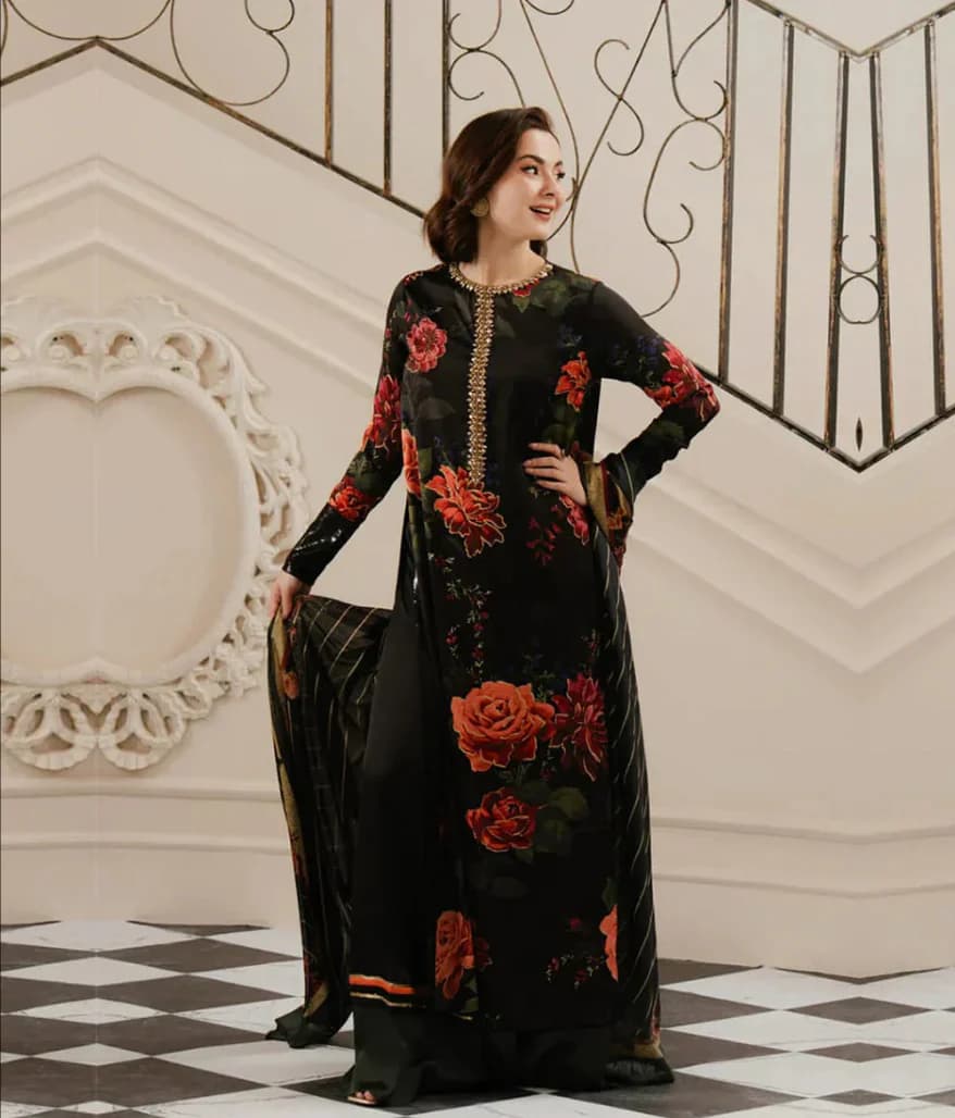 Black Floral Rose 3 piece Suit