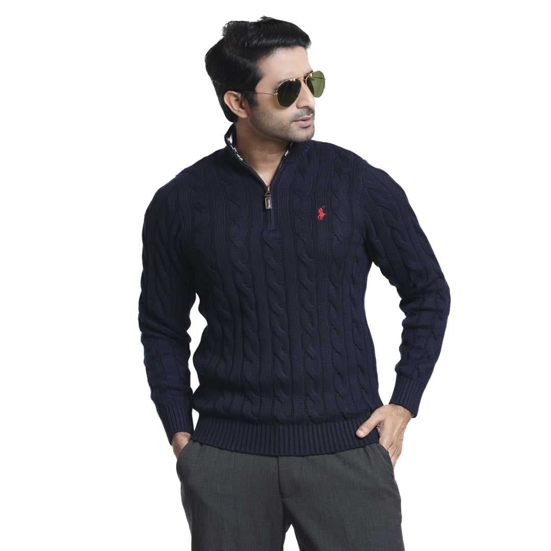 RL Half Zipper Cable Sweater- Dark Navy