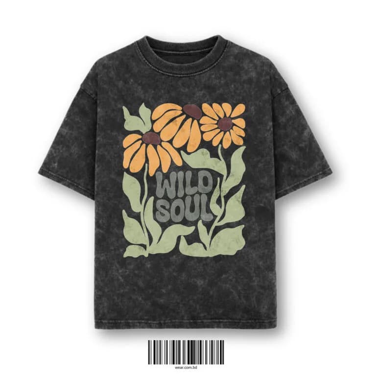WILD SOUL Floral Acid Wash Oversized T-Shirt